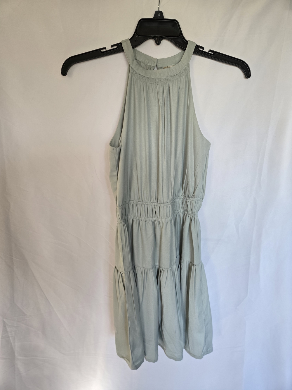 Japna Sage Green Halter Tiered Mini Dress